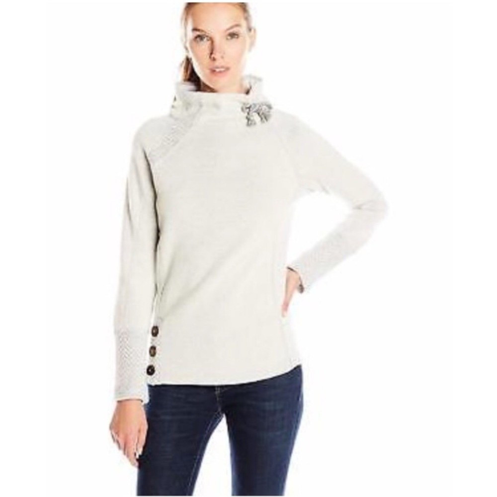 Prana Grey Natural Mock Neckline Wool Blend Chevron Warm Outdoor Sweater S